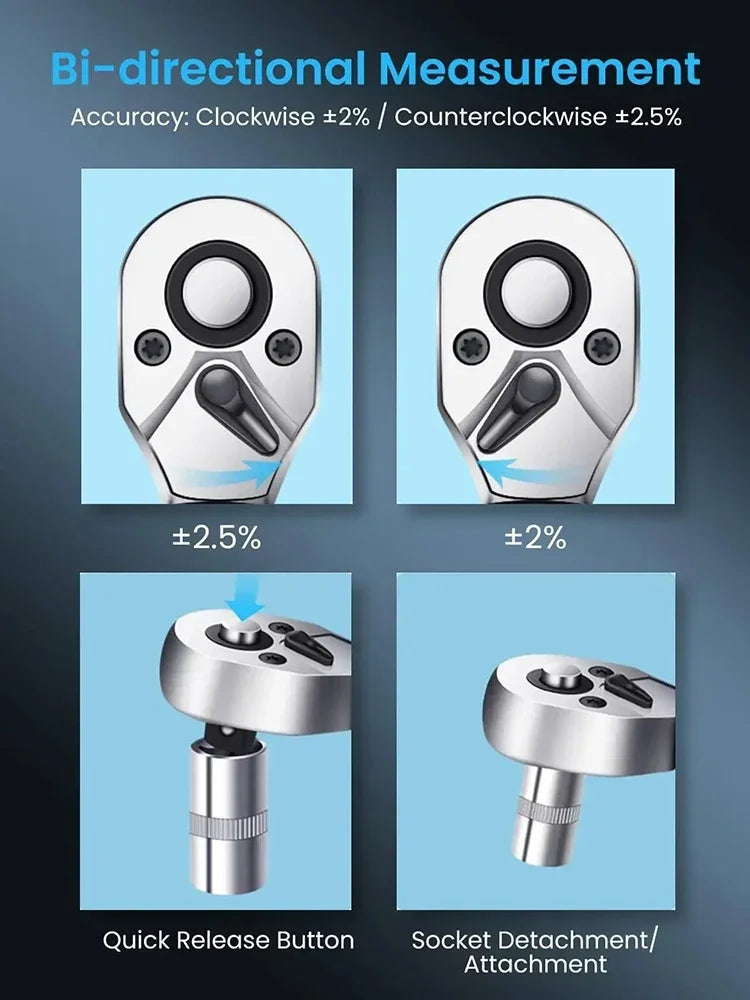1/2 3/8 1/4 Digital Preset Torque Wrench Bidirectional Ratchet Head Professional Adjustable Bicycle Repair Hand Tools