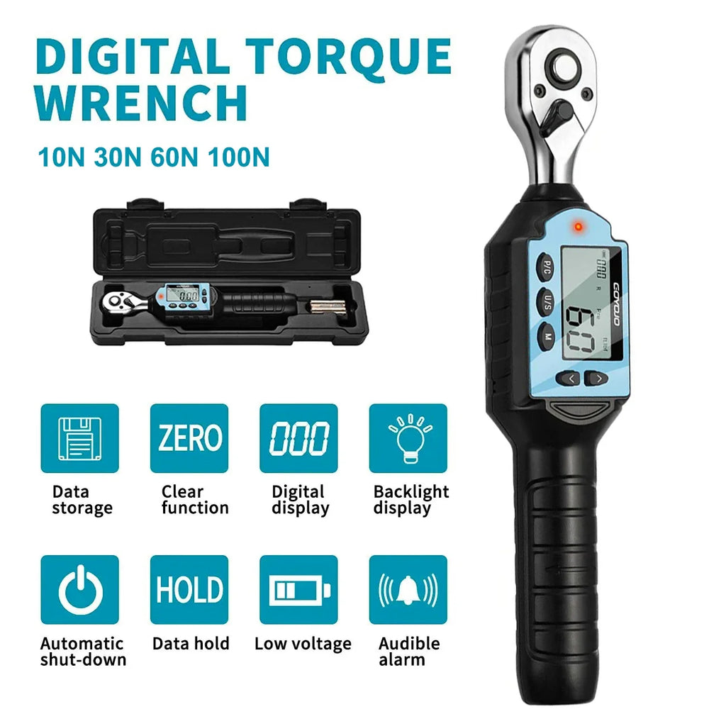 1/2 3/8 1/4 Digital Preset Torque Wrench Bidirectional Ratchet Head Professional Adjustable Bicycle Repair Hand Tools