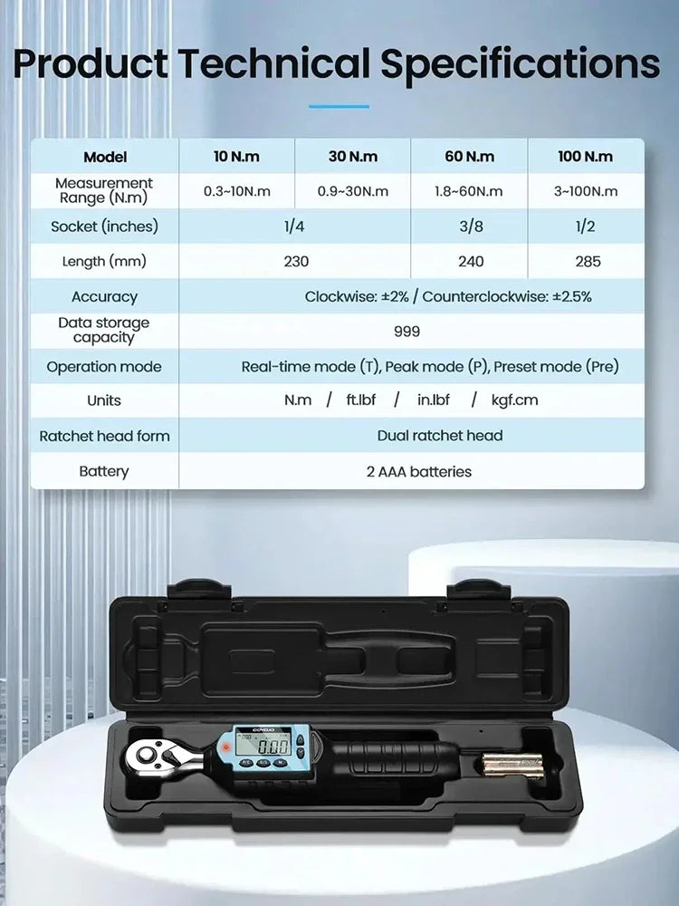 1/2 3/8 1/4 Digital Preset Torque Wrench Bidirectional Ratchet Head Professional Adjustable Bicycle Repair Hand Tools