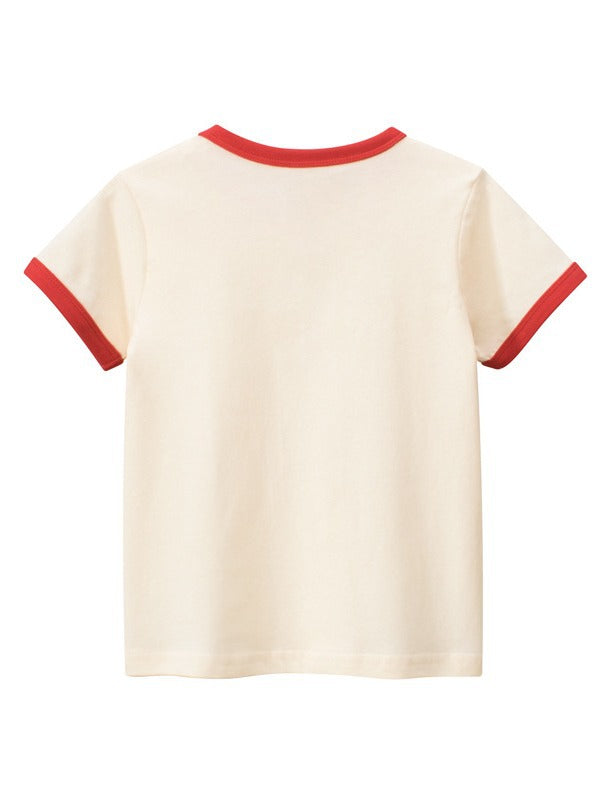 Plaid Red Heart Printing Girls’ T-Shirt In European And American Style