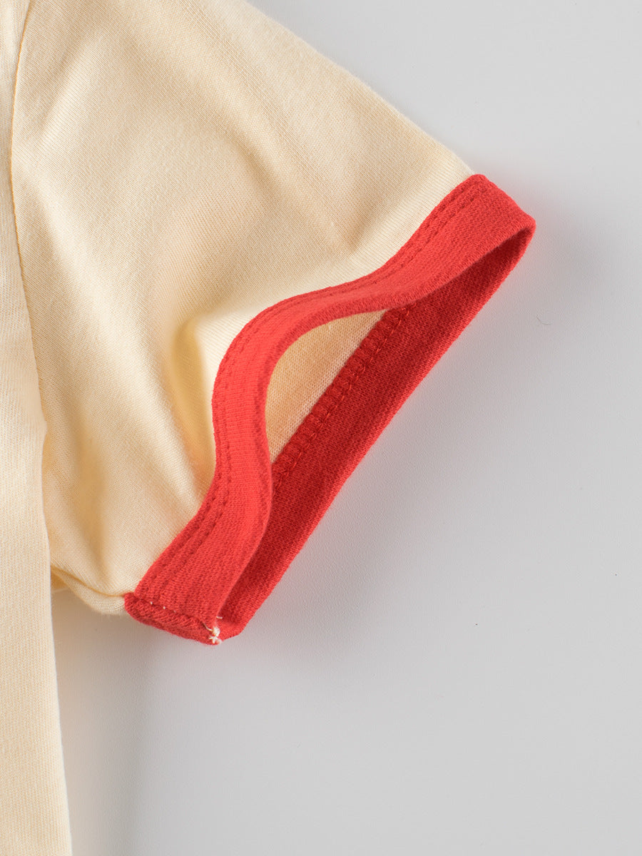 Plaid Red Heart Printing Girls’ T-Shirt In European And American Style